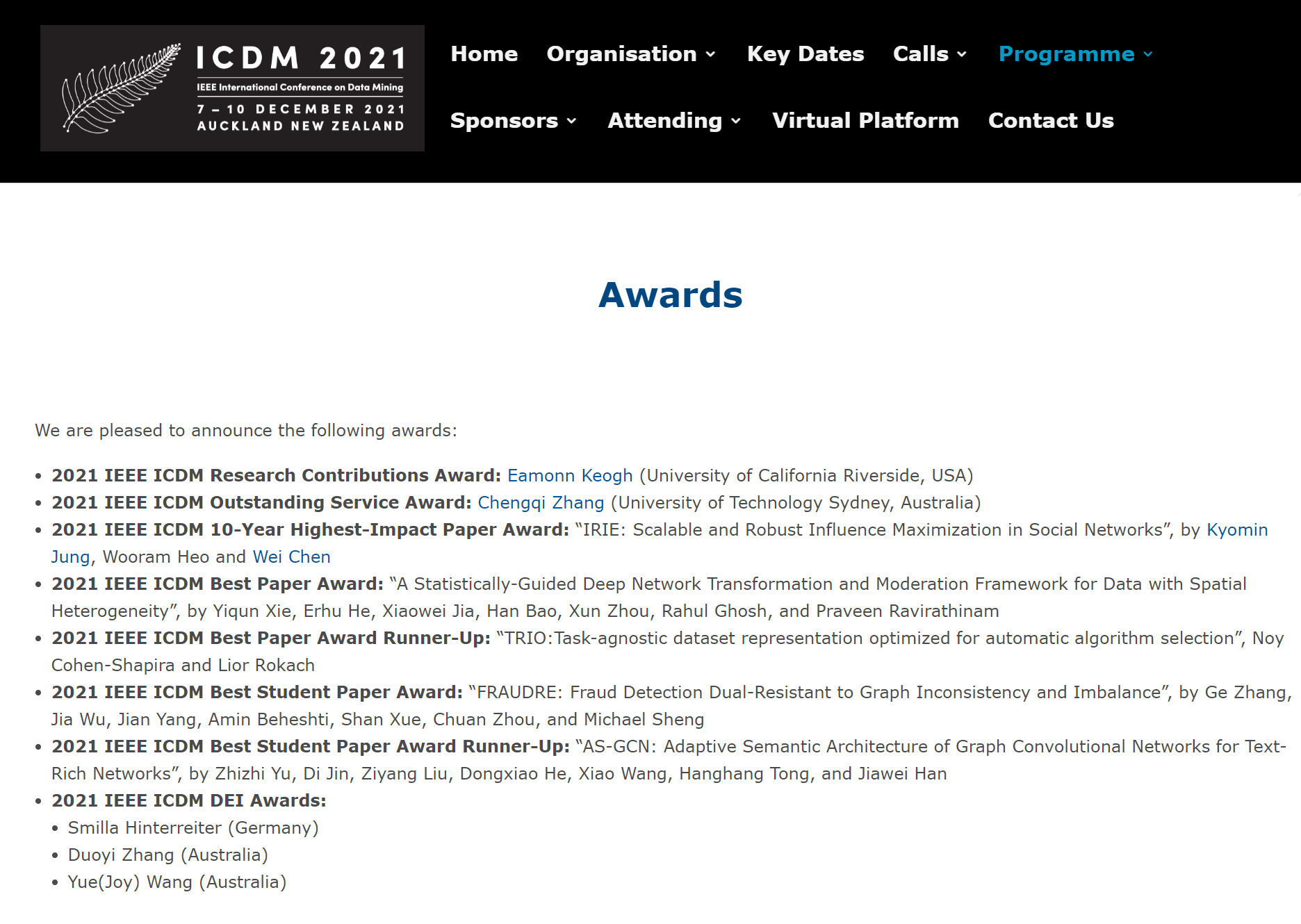 서울대 공대 전기정보공학부 정교민 교수, IEEE ICDM 2021 10Year HighestImpact Paper